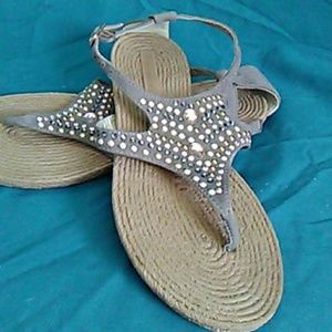 Leather and rope bling sandals